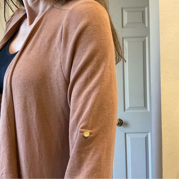 She + Sky Long sleeve knit jacket, long, solid tan wrap style, Soft! Comfy! Sz S - Picture 8 of 11